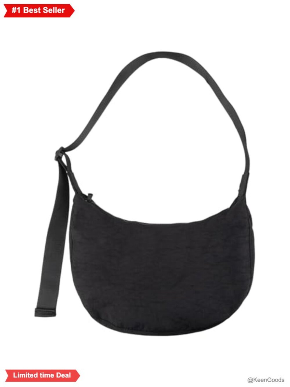 Nylon Crescent Crossbody Bag Adjustable Strap Dual Zip Pockets Shoulder Purse